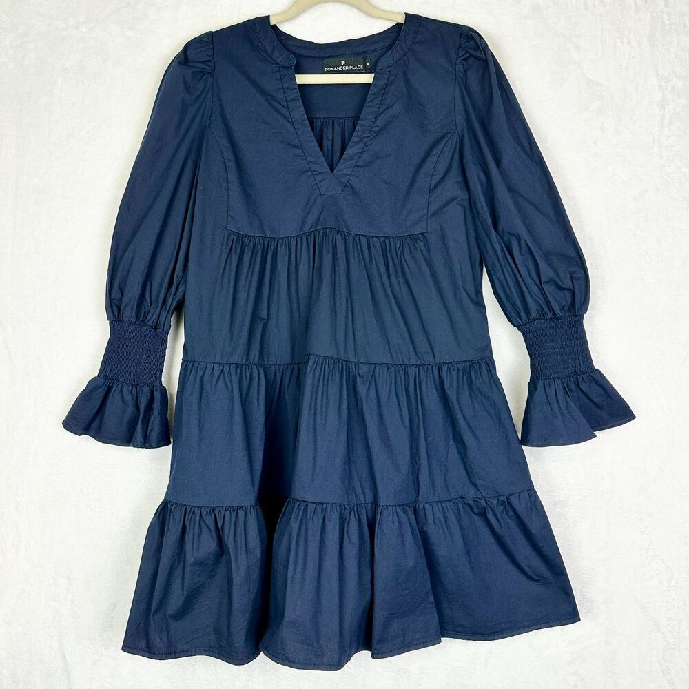 Tuckernuck Pomander Place Kenzo Cotton Poplin Dress Size Medium Navy Blue - Picture 3 of 7